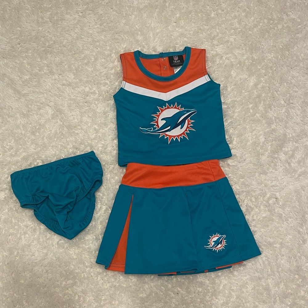 Miami Dolphins Cheerleading Uniform Toddler Girls 3T NFL With Bloomers Cheer